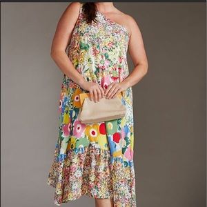Anthropologie Sarah Campbell M NWT One-Shoulder Midi Dress Floral Medium New